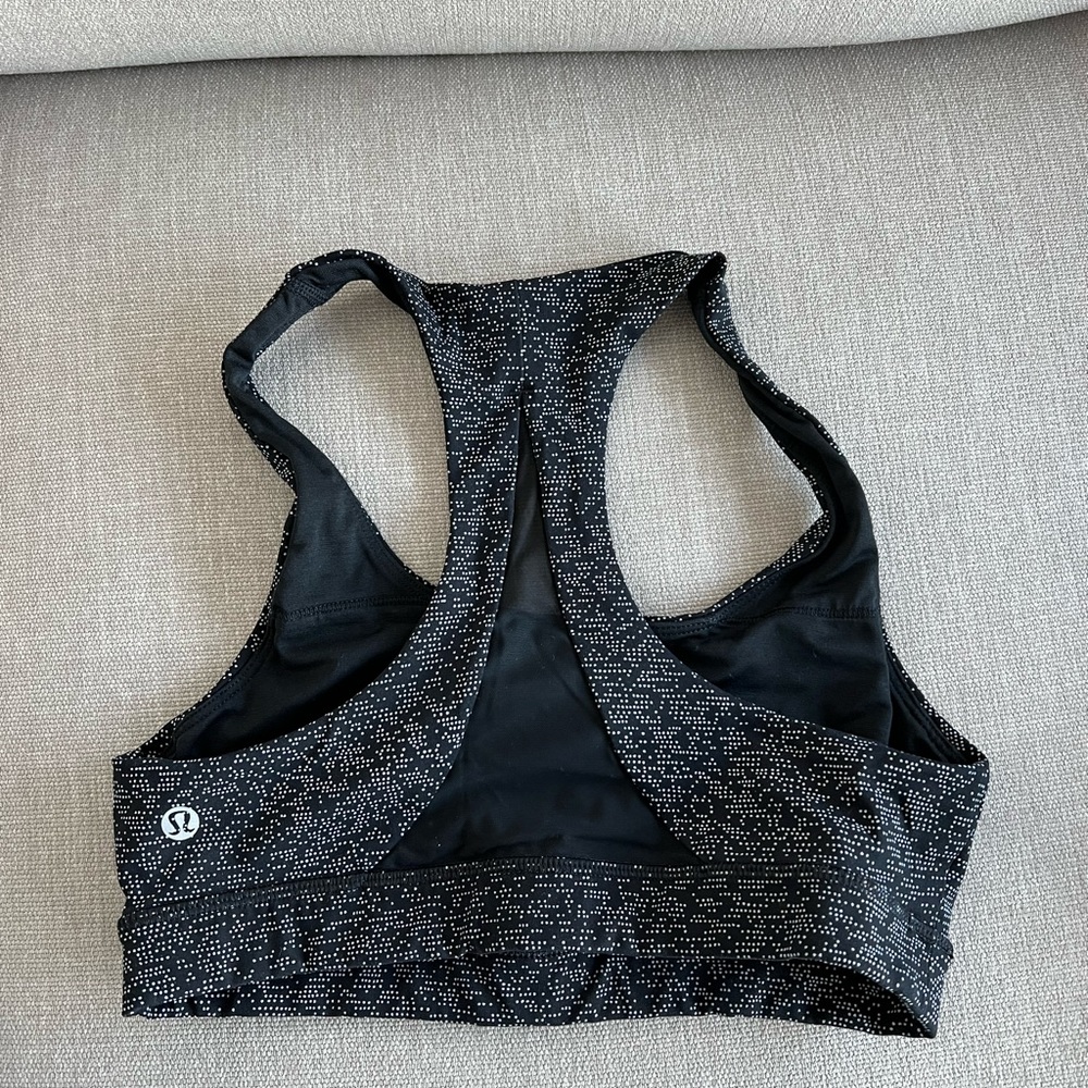 lululemon energy style bra black and white micro polka dot size 6